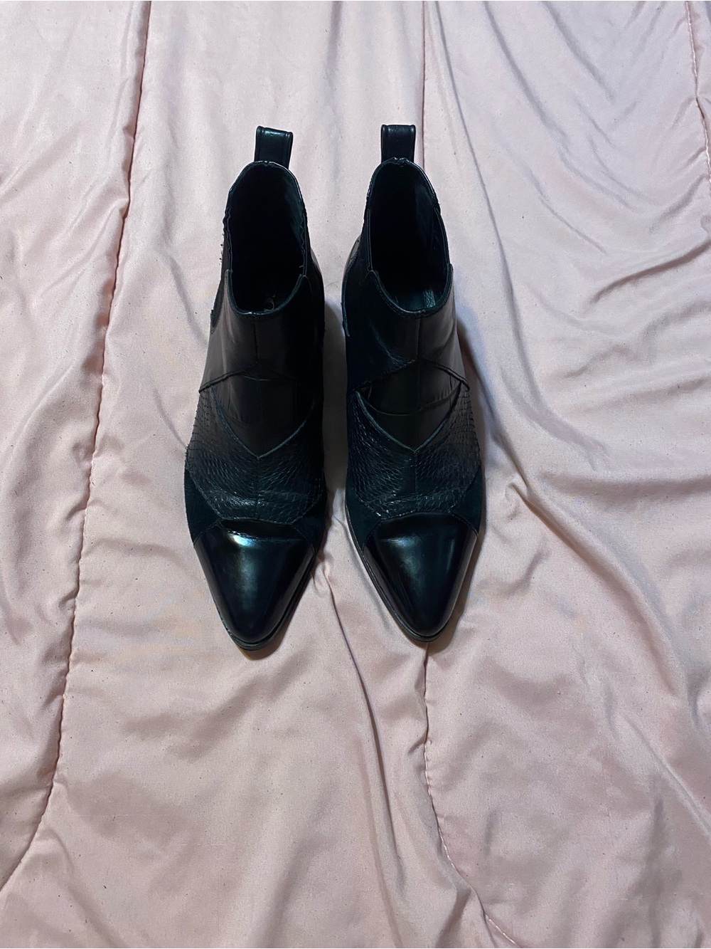 Coach Black Leather Pointed Toe Heeled Ankle Boots